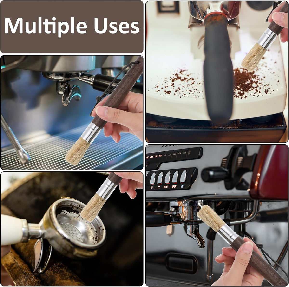 2 Pack Coffee Grinder Cleaning Brush, Coffee Brush with Wood Handle and Natural Bristles Brushes,Coffees Bar Accessories,Coffees Bar Espresso Grinder Brushes