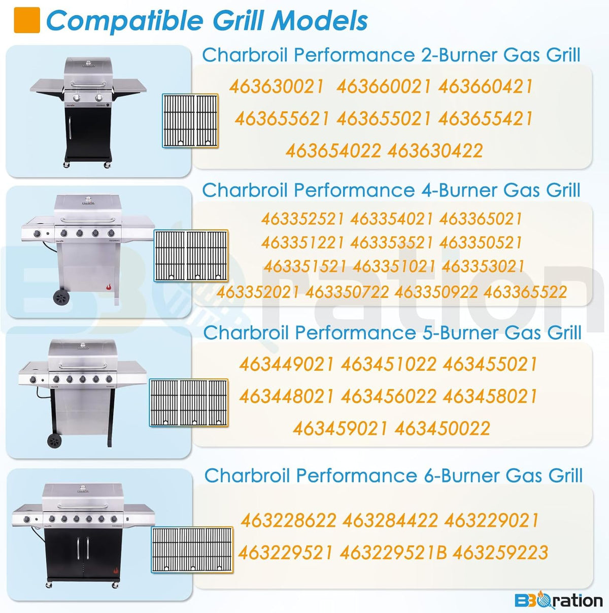 Grill Parts for Charbroil Performance 4-Burner 463352521 463354021 463365021 463365522 463366022, 17 inch Cooking Grate, Burner and Heat Plate for Charbroil Grill Replacement Parts 463351221