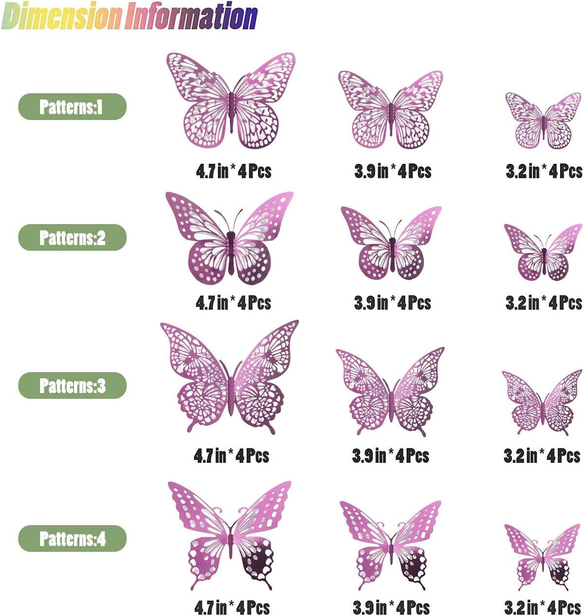 SAOROPEB 3D Butterfly Wall Decor - 48 Pcs, 4 Styles, 3 Sizes, Removable Stickers for Birthday & Party Decorations (Lavender)