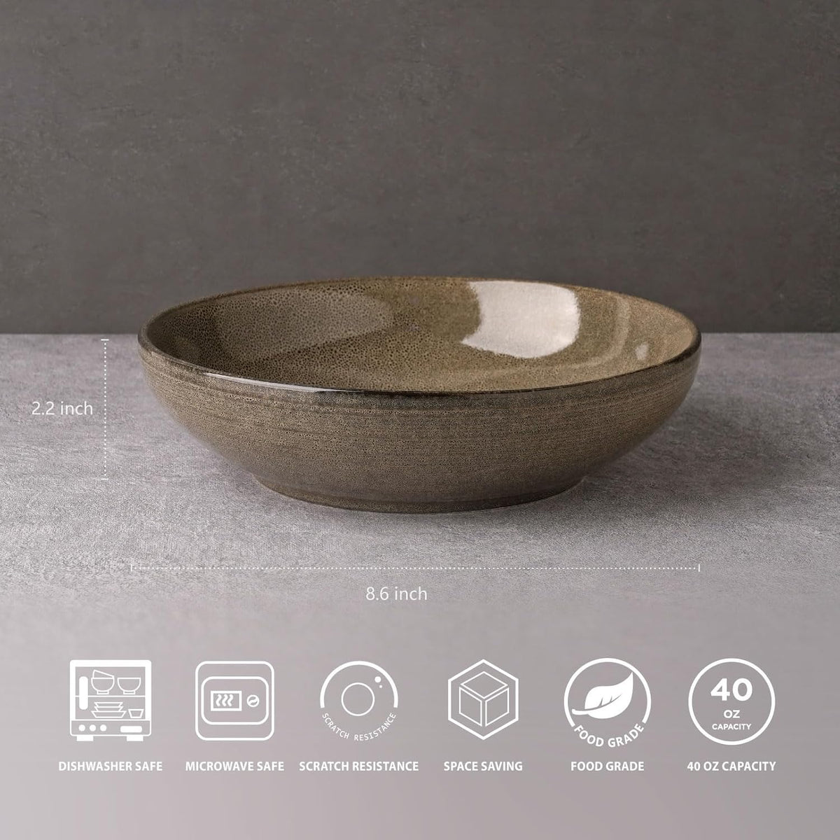 famiware Tempus Pasta Bowls Set of 4, 40 oz Bowls for Kitchen, Stoneware Deep Serving Bowls, Dishwasher & Microwave Safe Bowls for Cereal, Salad, Soup, Dessert etc - Dark Olive