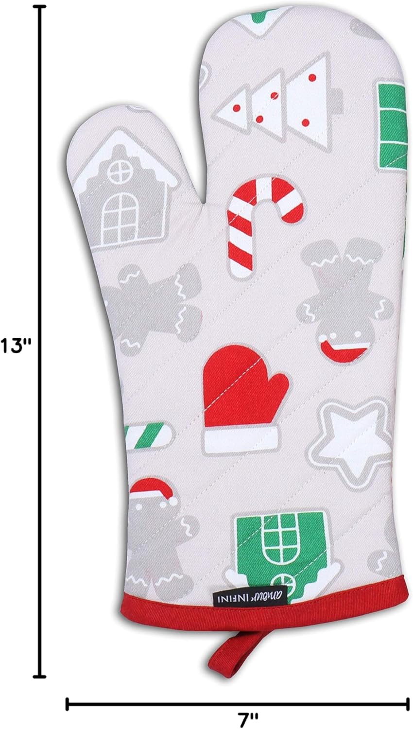 AMOUR INFINI Oven Mitts Set of 1 Quilted Liner with Hanging Loop Non Slip, Heat Resistant, Washable Reusable Oven Mitt Quilted Liner with Hanging Loop