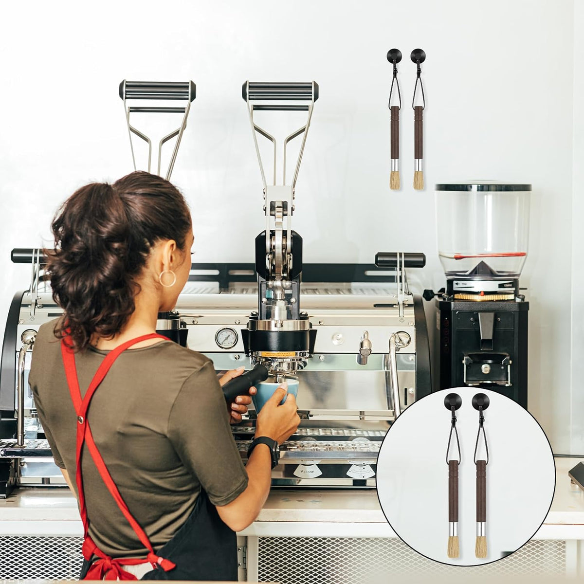 2 Pack Coffee Grinder Cleaning Brush, Coffee Brush with Wood Handle and Natural Bristles Brushes,Coffees Bar Accessories,Coffees Bar Espresso Grinder Brushes