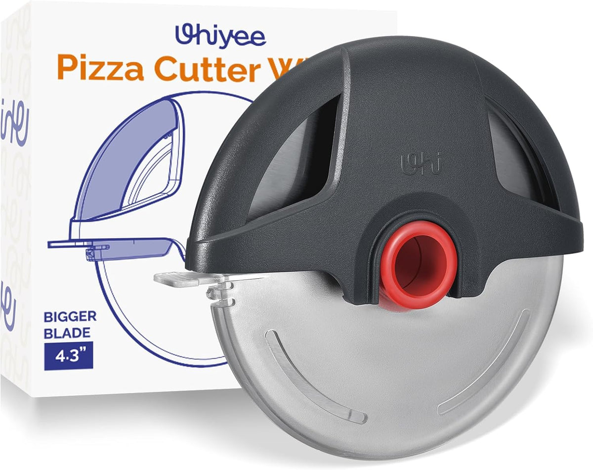 Pizza Cutter Wheel, UHIYEE 4.3" Large Pizza Slicer Wheel with Safety Blade Cover, Super Sharp Stainless Steel Pizza Wheel Slices Effortlessly, Easy Cleaning Pizza Cutters Dishwasher Safe, Gray