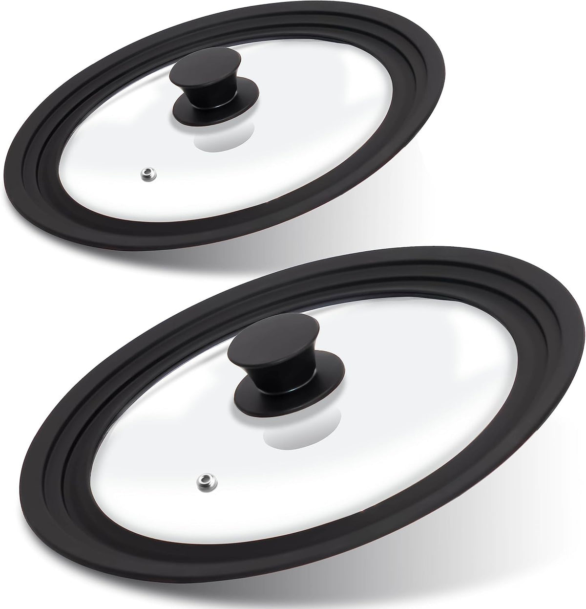 Tempered Glass Lid Set of 2 - Universal Lids with Heat Resistant Silicone Rim for Pots, Pans and Skillets - Pan Cover Replacement Lids Fit 6.5", 7", 8" and 9.5", 10", 11" Diameter Cookware