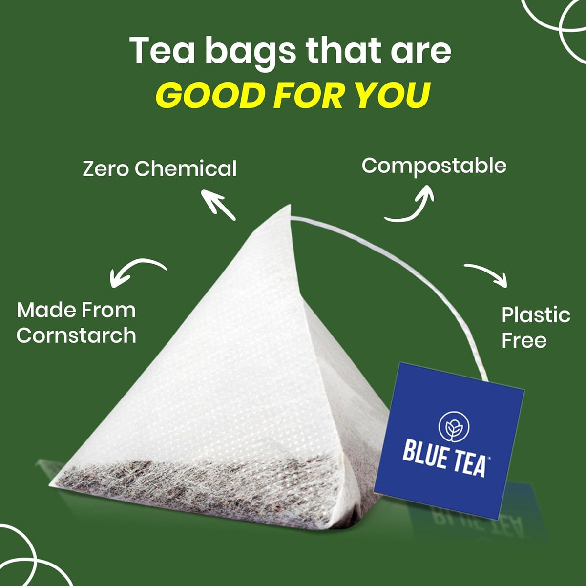 BLUE TEA - Spearmint Tea - 10 Count - Pyramid Plant Based Tea Bag | PCOS RELIEF | Balances Hormones - Support Digestion | Refreshing Flavour - Herbal Tea - Leaf Based - Caffeine free | Ziplock Pouch