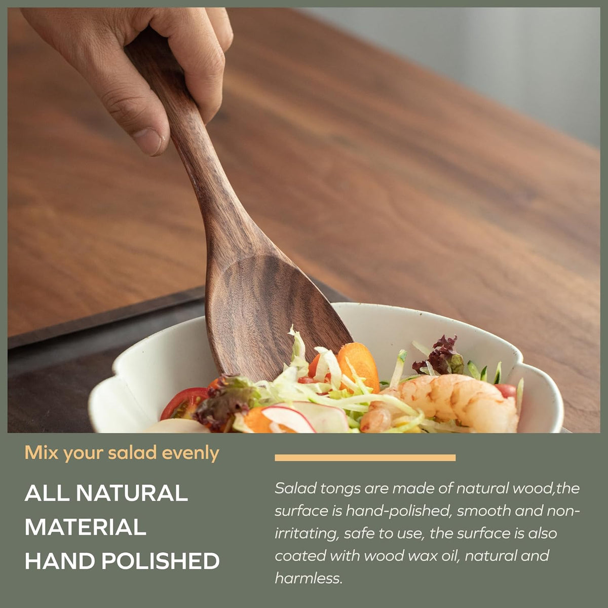Muso Wood Acacia Salad Servers, 12-inch Wooden Salad Tongs for Serving Salad Mixes, Set of 2 (Acacia salad servers)
