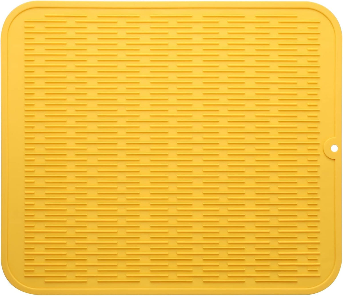 Silicone Dish Drying Mat for Multiple Usage,Easy clean,Eco-friendly,Heat-resistant Silicone Mat for Kitchen Counter or Sink,Refrigerator or Drawer Liner Yellow 2XL 24 inches x 18 inches