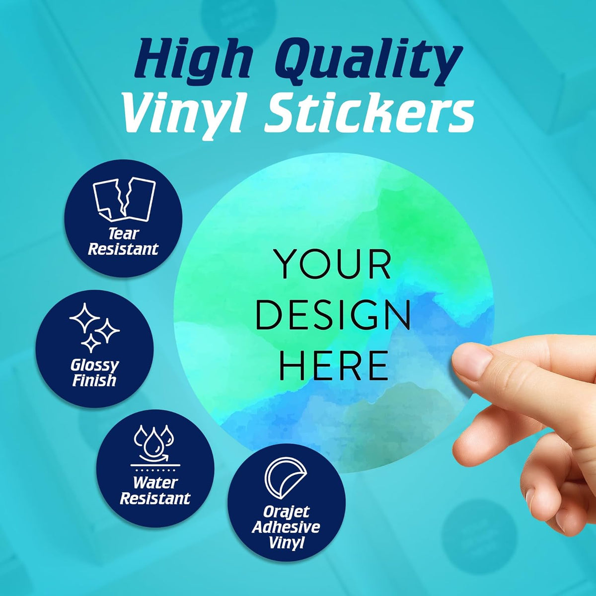 100 Custom Vinyl Stickers - Upload Your own Image, Text, Design, Logo - Personalized Logo Labels for Handmade, Packaging, Bottle, Jars, Candle, Brand Stickers (Blue Green, 5x5)