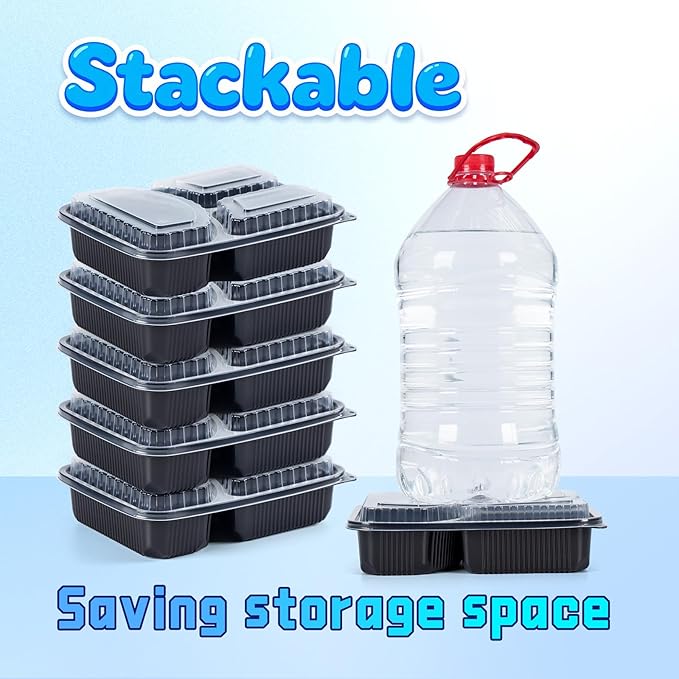 YANGRUI Food Containers Shrink Wrap 40 Pack 38 oz - Leak Proof BPA Free Reusable Flexible Pure PP Plastic Container | Microwave & Dishwasher Safe Meal Prep | Restaurant Grade 3 Compartment Lunch Boxes