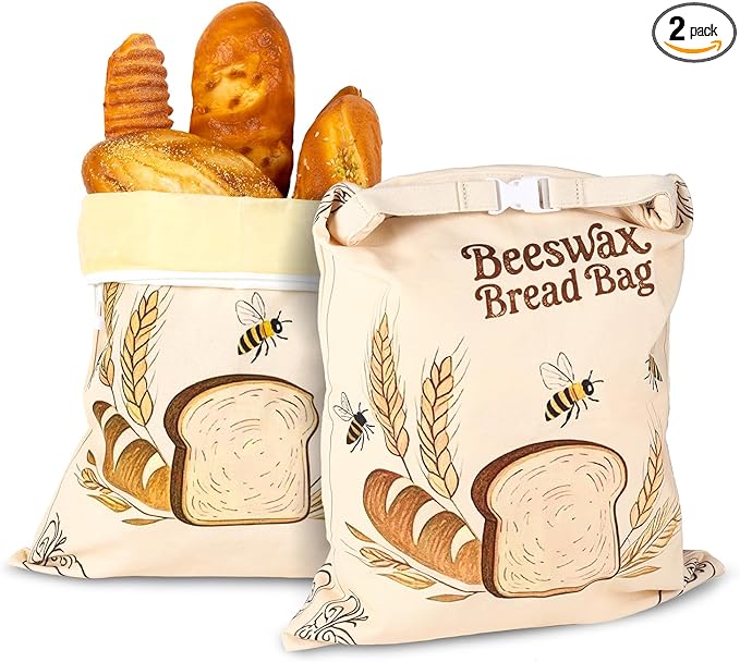 2 Pack Reusable Beeswax Bread Bags for Sourdough, 17inx13in Bread Bags for Homemade Bread, XL Natural Beewax Lined Bread Bag, Freezer Friendly Freshness Preservation for Food Storage