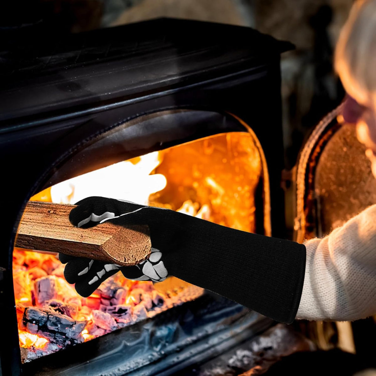 UBeesize Lengthen BBQ Gloves (Skeleton), 1472°F Heat Resistant Grill Glove, 14 inch Fireproof Oven Gloves for Cooking, Non-Slip Fire Glove for Grilling, Barbecue, Smoker, Baking, Frying