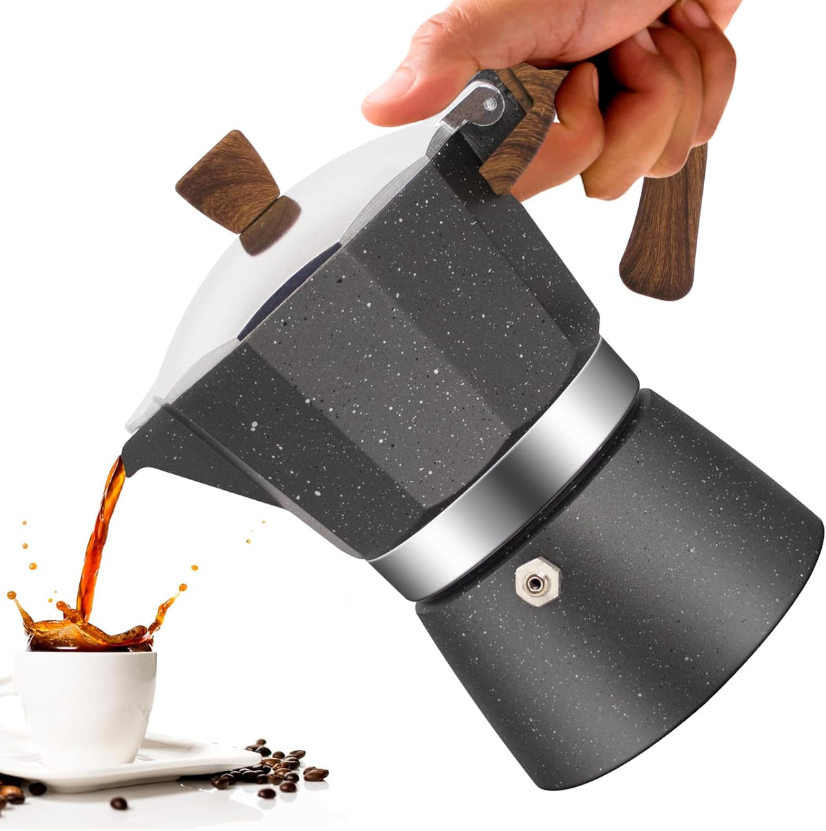 3 Cup Aluminum Moka Pot Classic Stovetop Espresso Coffee Maker 150ml 5oz Coffeemaker Percolator Mocha Pot Greca Coffee Maker Cafe Makers for Italian and Cuban Café Brewing Gray
