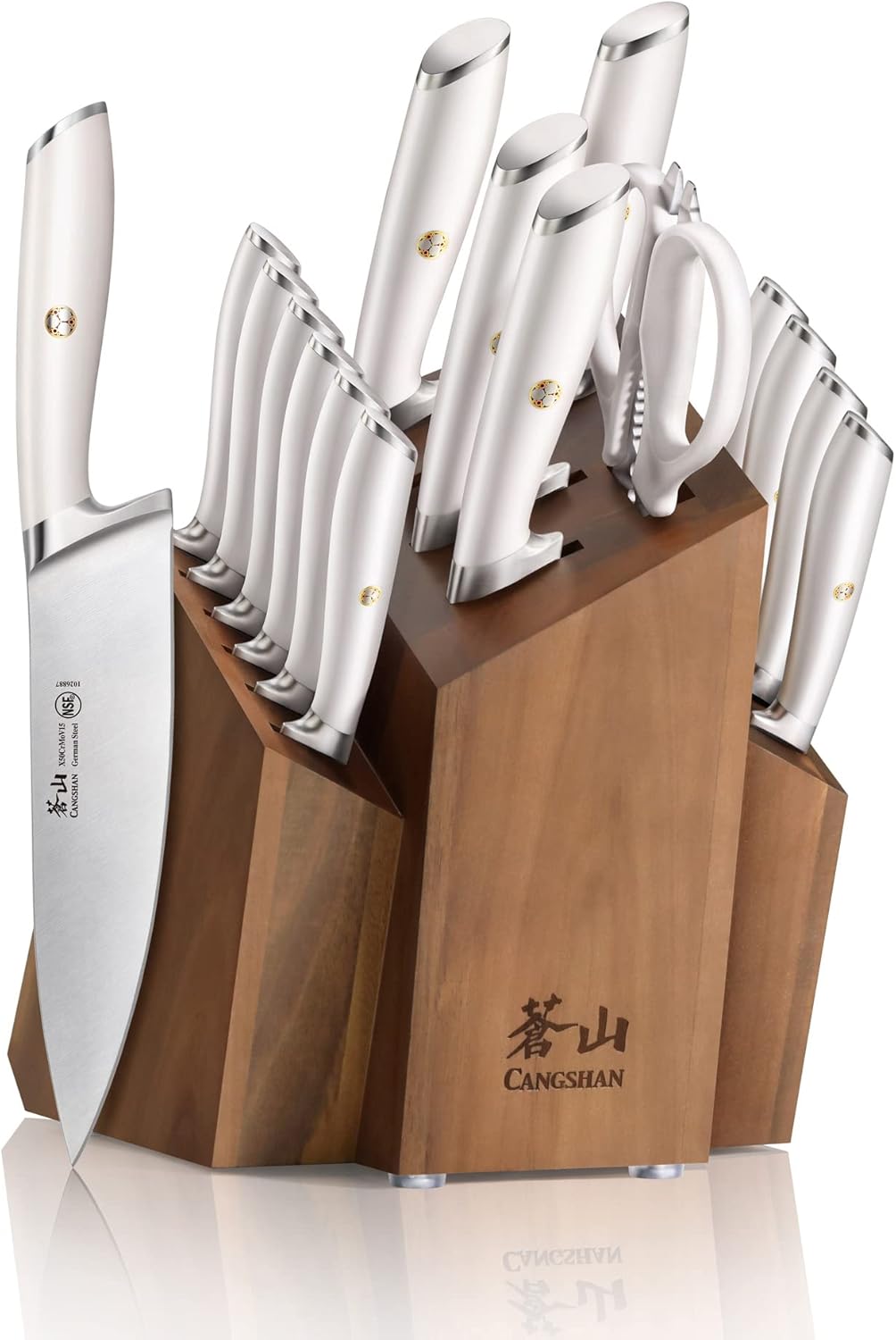 Cangshan L1 Series 17-Piece SHAN Knife Block Set, Forged German Steel, White, 1026856