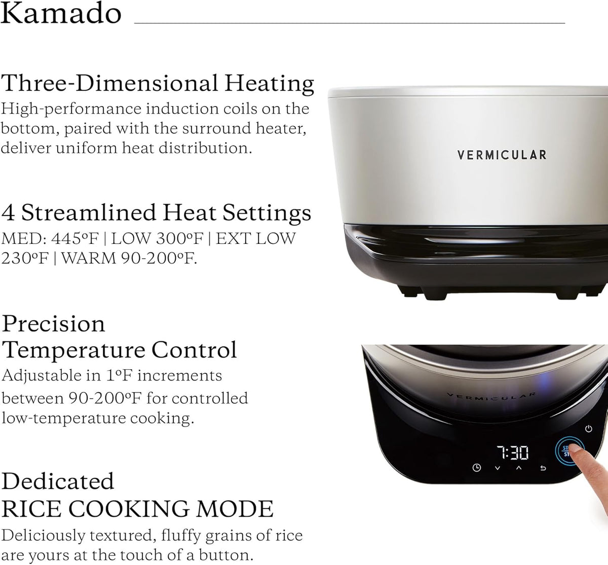 Vermicular Musui–Kamado (RICEPOT) | Cast Iron Induction Cooker | Precision Multicooker | Japanese Rice Cooker | Slow Cooker | Non-Toxic Enameled Cast Iron Pot | Sea Salt | US Model (120V)