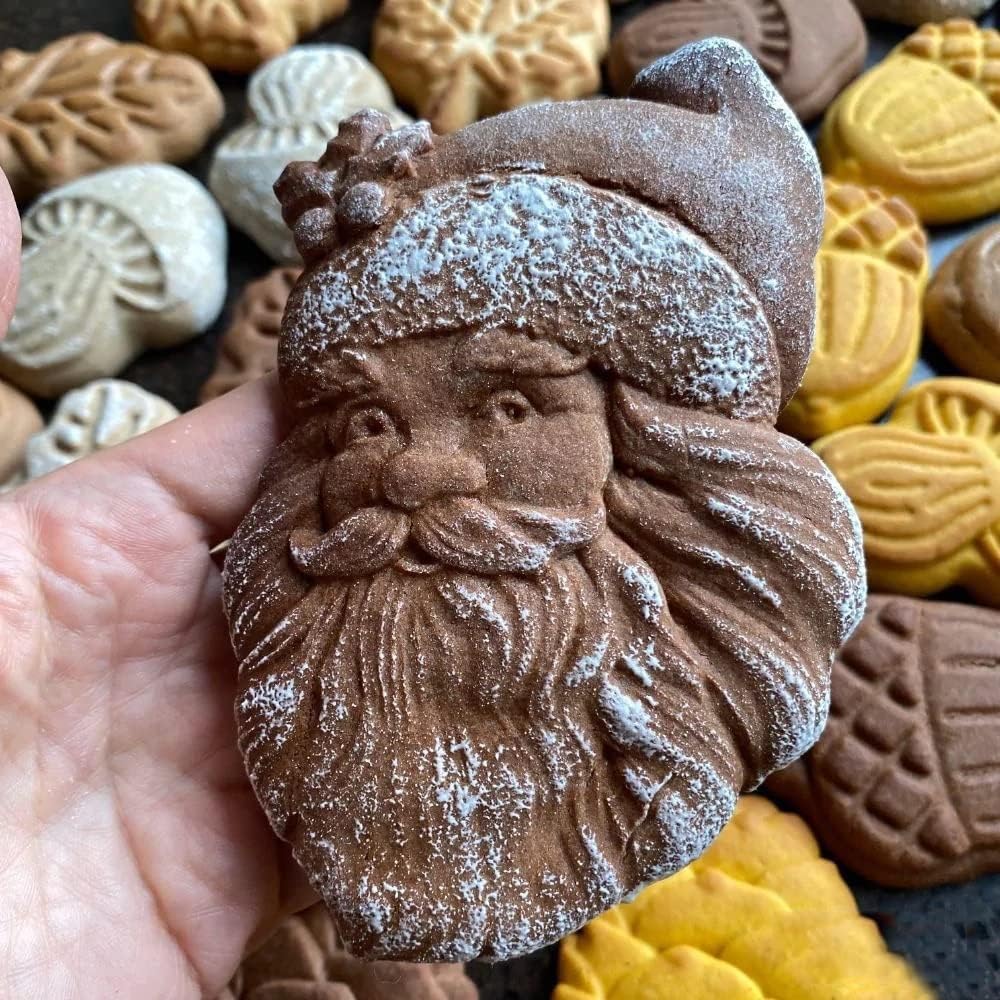 Wooden Cookie Molds, Wooden Cookie Biscuit Mold Baking Cookie Mold Wooden Carved Mold Cookie Cutter Embossing Mold, DIY Shapes Cookie Stamp,Gingerbread Mold(Santa Claus)
