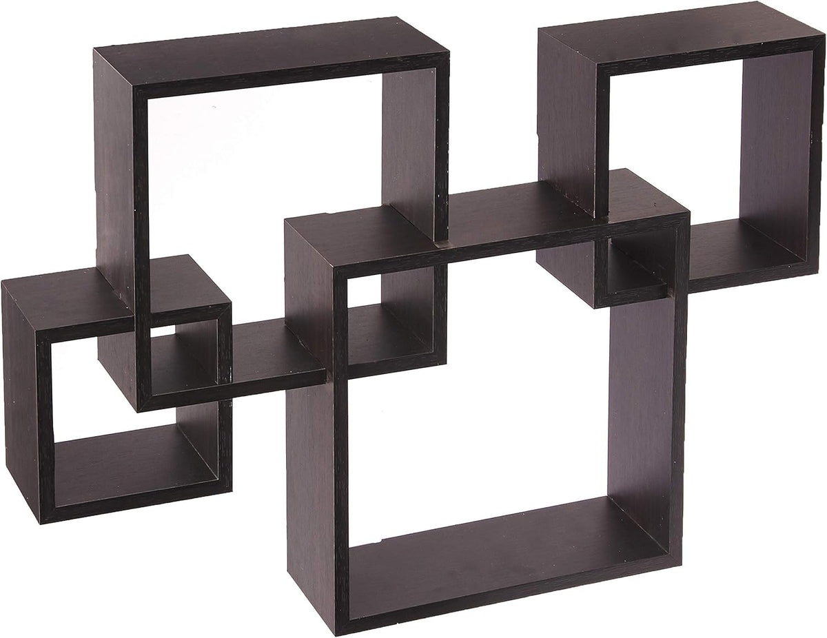 Greenco 4 Cube Intersecting, Easy-to-Assemble Floating Wall Mount Shelves for Bedrooms and Living Rooms - Walls Shelving for Living Room - Wall Mounted Shelves - Espresso Finish