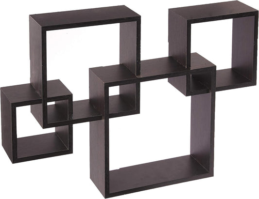 Greenco 4 Cube Intersecting, Easy-to-Assemble Floating Wall Mount Shelves for Bedrooms and Living Rooms - Walls Shelving for Living Room - Wall Mounted Shelves - Espresso Finish