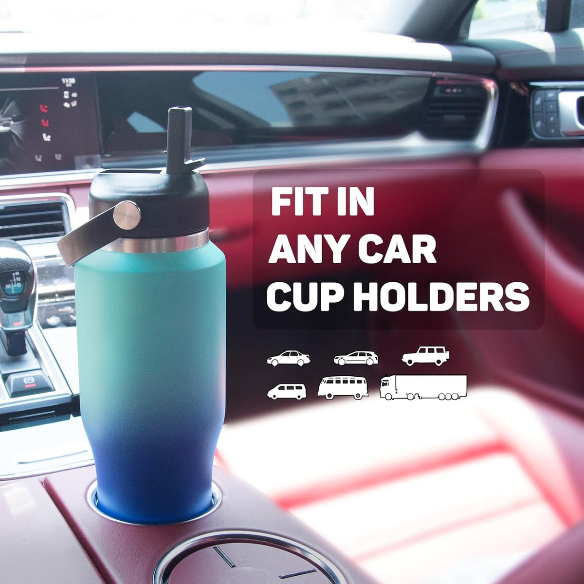 Insulated Water Bottle 32oz with Straw/Spout Lids, Stainless Steel Water Bottles Keep Cold 24h&Hot 12h, Metal Water Bottle with Straw that Fits in Cup Holder, Water Bottle Leak-proof,BPA Free