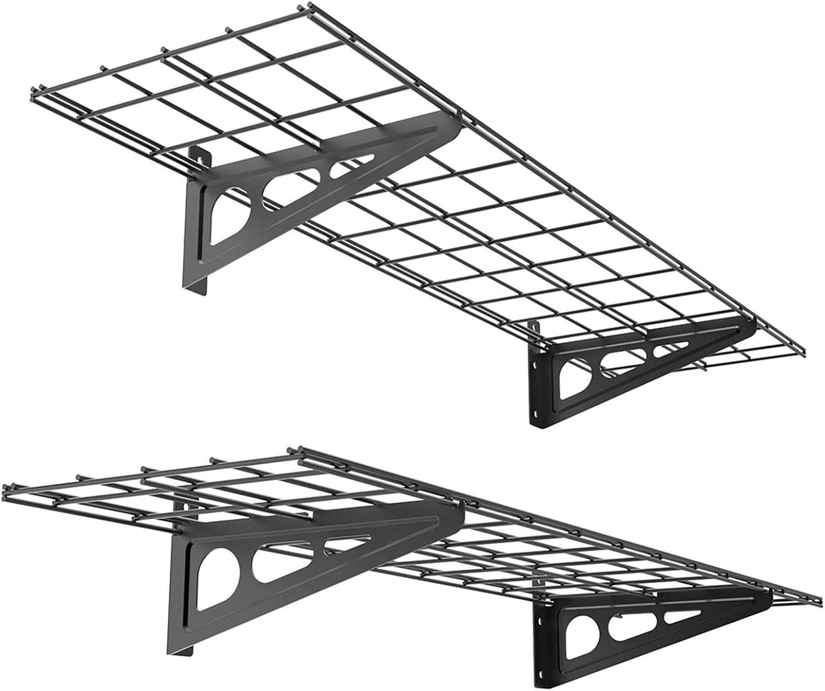 FLEXIMOUNTS 2-Pack 1x4ft 12-inch-by-48-inch Wall Shelf Garage Storage Rack Wall Mounted Floating Shelves, Black