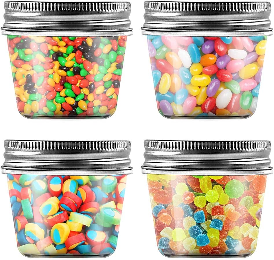 novelinks 4 oz Clear Plastic Jars with Screw-On Lids – Reusable Round Containers for Slime, Food, Spices, Crafts & Kitchen Organization – BPA-Free Storage Jars, 20 Pack