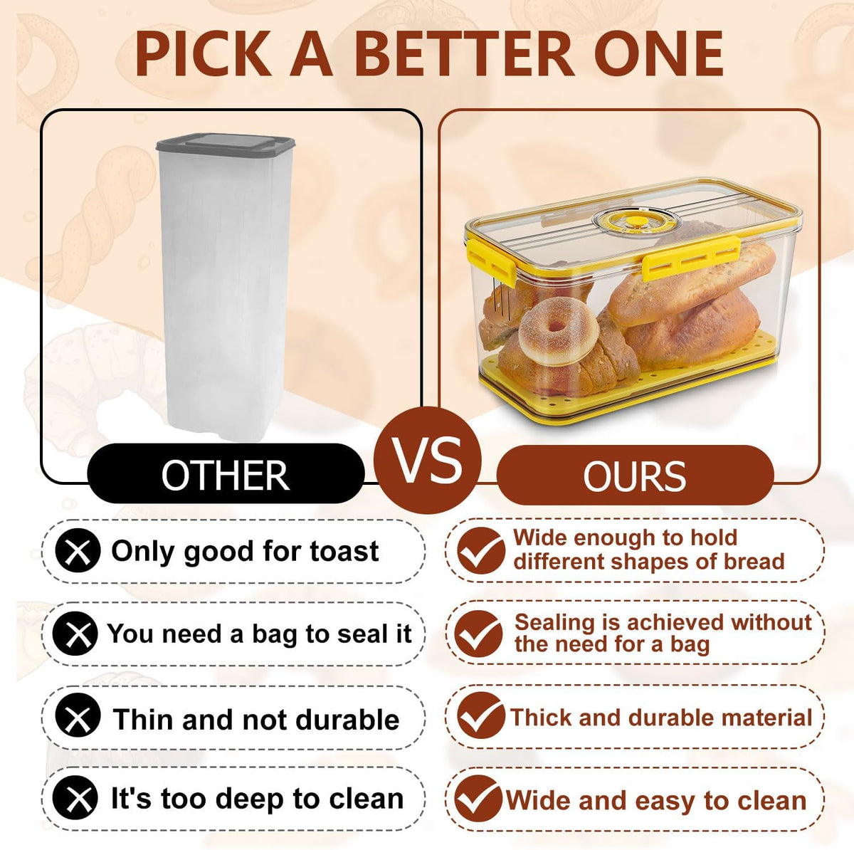 Clear Bread Box for Kitchen Countertop - Airtight Plastic Container for Fresh Bread Storage - Homemade Bread Saver Bin Keeper - Yellow