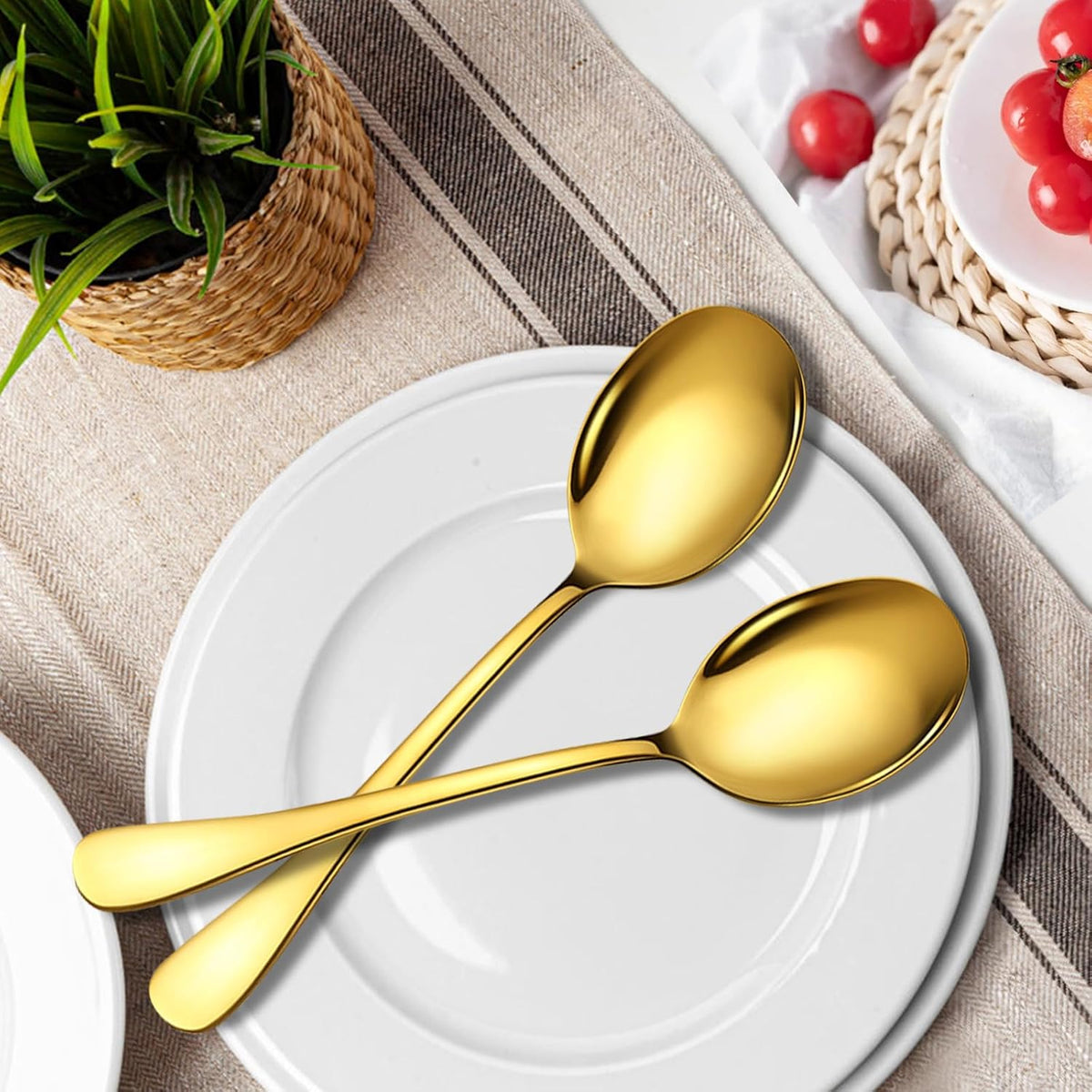 Gold Stainless Steel Serving Spoons Set - 8 Large Spoons, 10-Inch, Dishwasher Safe