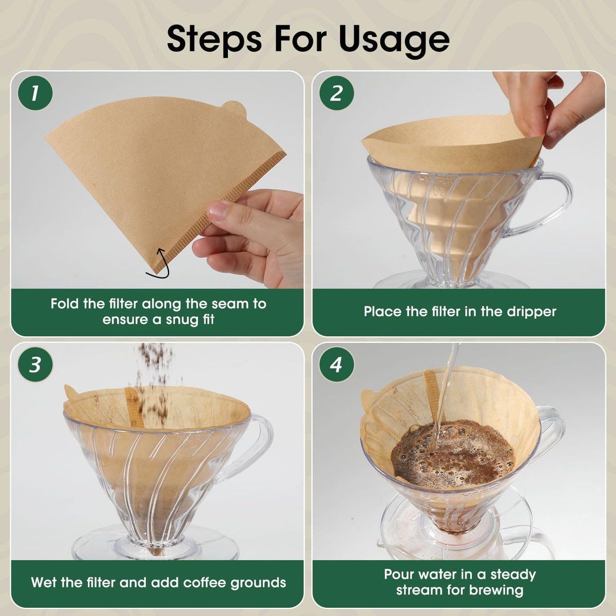 V60 Coffee Filters 02, ONIOU Unbleached Size 02 Cone Coffee Filters, 100 Count Natural Brown Pour Over Paper Filters for Hario V60 & Others 1–4 Cup Coffee Dripper