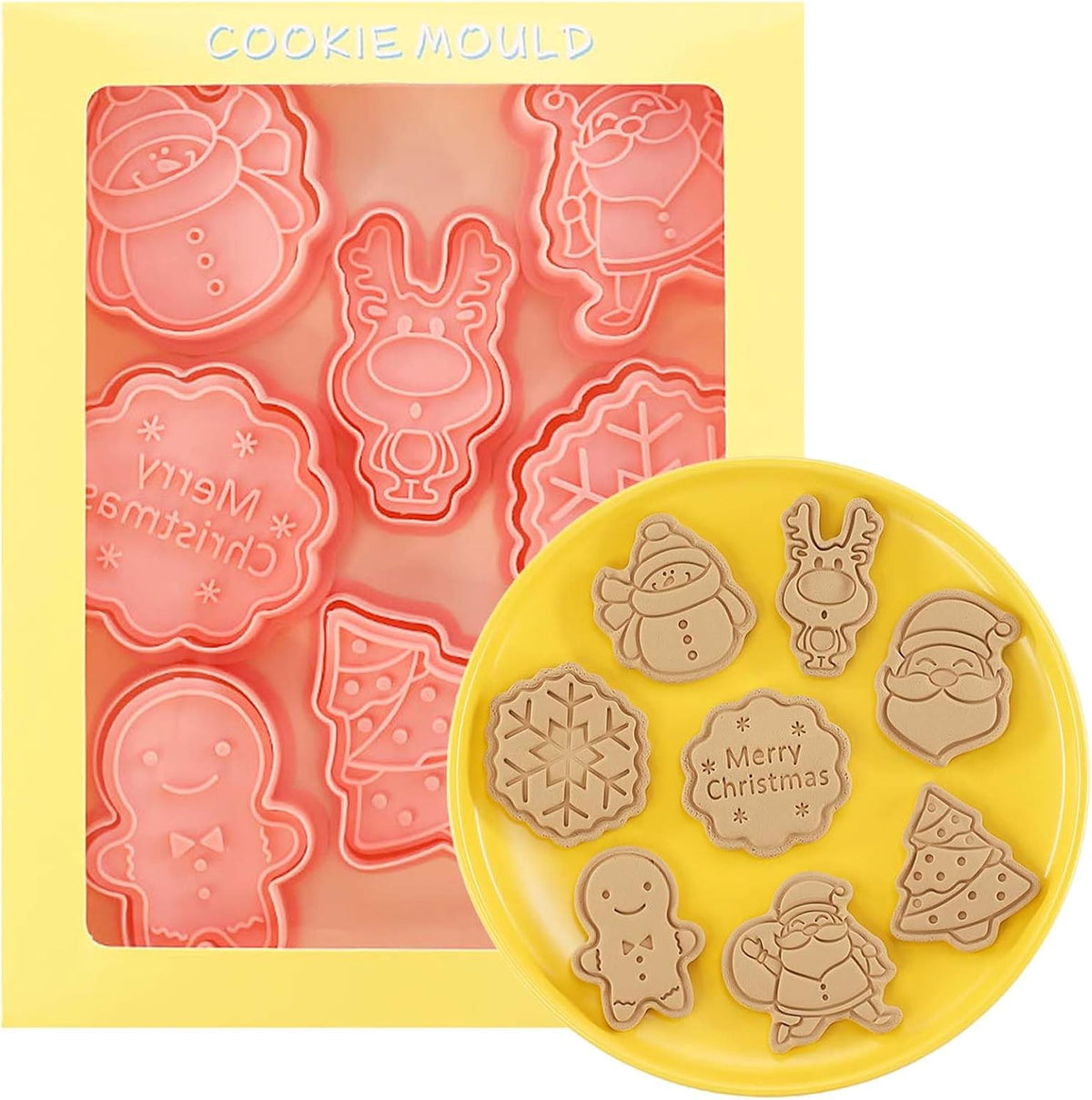 8 Piece Christmas Cookie Cutters, 3d Raised Design Gingerbread Cookie Stamps, Cookie Cutter Set suitable for Frosting Decoration, Mini Pie Molds, Apple Pie Pastry Biscuit Cutter (Christmas-C)