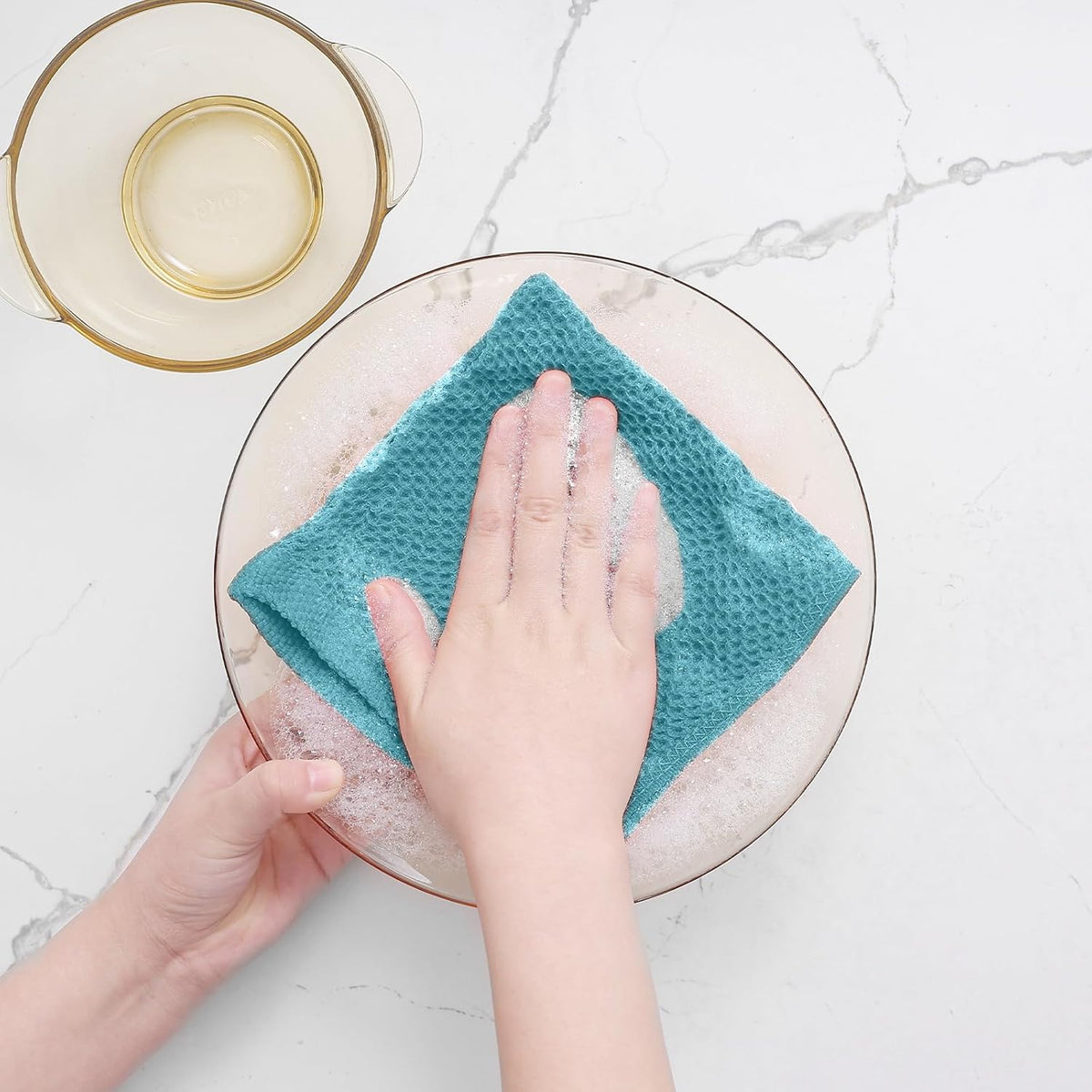 Homaxy 100% Cotton Waffle Weave Kitchen Dish Cloths, Ultra Soft Absorbent Quick Drying Dish Towels, 12 x 12 Inches, 6-Pack, Lake Blue