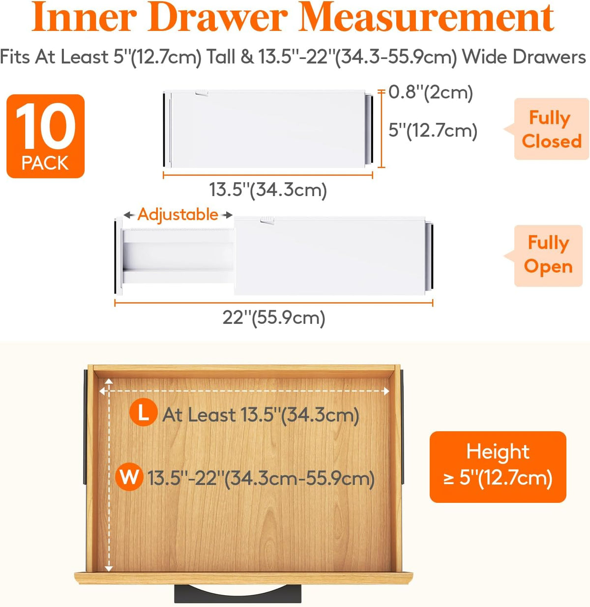 Lifewit 10 Pack Drawer Dividers 5" High, 13.5-22" Adjustable Clothes Organizers, Expandable Dresser Separators in Bedroom/Bathroom/Kitchen/Office