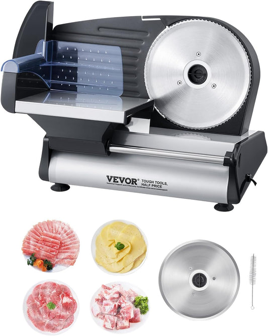VEVOR Meat Slicer, 7.5 inch Electric Deli Food Slicer with two Premium SUS420 Blades, 0-0.6 inch Adjustable Thickness, 180W Food Slicer Machine for Meat, Hard Bread and Cheese, Home Use