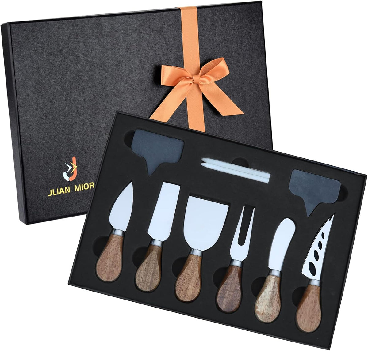 Large Exquisite 12-Piece Complete Cheese Knives Set Collection, Cheese Markers for Charcuterie Board, Black Cheese Labels Chalkboard for Food Dinner Wedding Birthday Parties (Ready Gift)