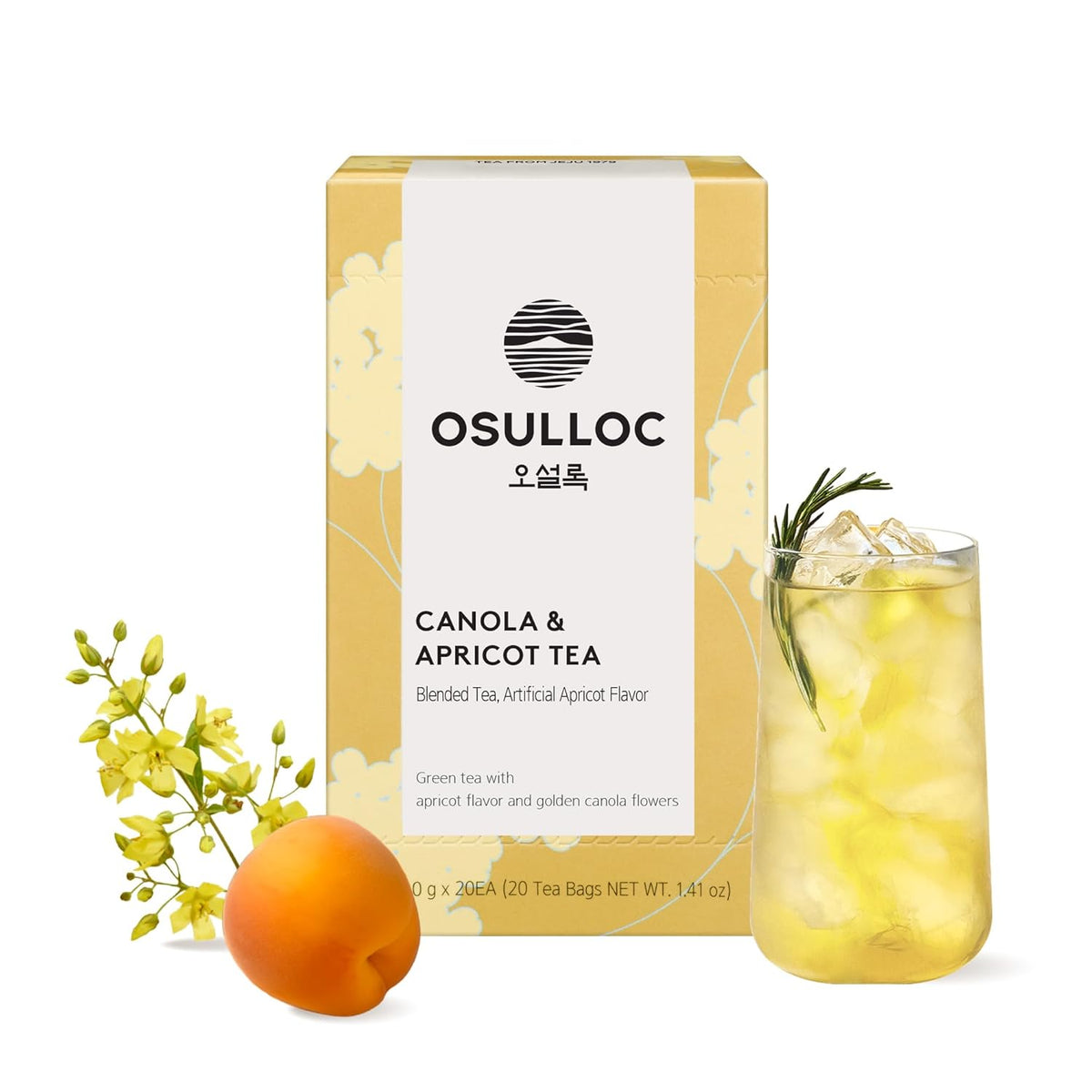 OSULLOC Canola & Apricot Tea (Aromatic Canola flower & Apricot), Premium Blended Tea from Jeju, Tea Bag Series 20 count
