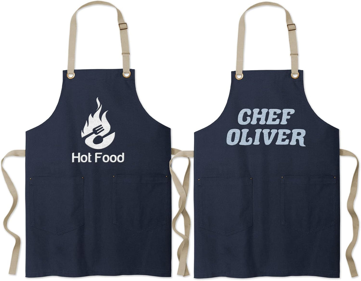 TEEAMORE Custom Embroidered Kitchen Apron Add Your Name Logo Design Cooking Baking Kitchen Chef Apron Gifts