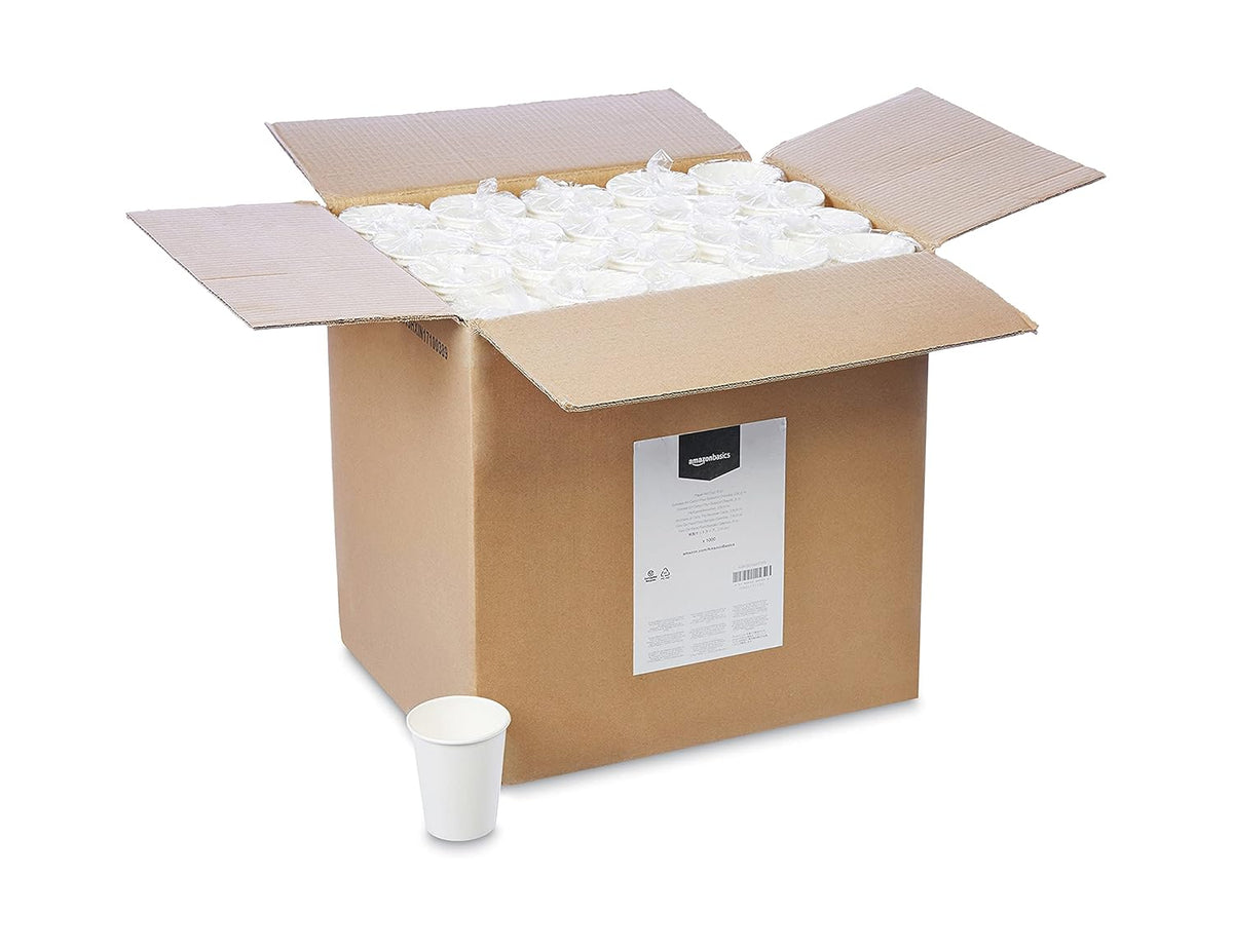 Amazon Basics Disposable Coffee Cups, 8 ounces, Paper, 1000 Count (Pack of 1), White