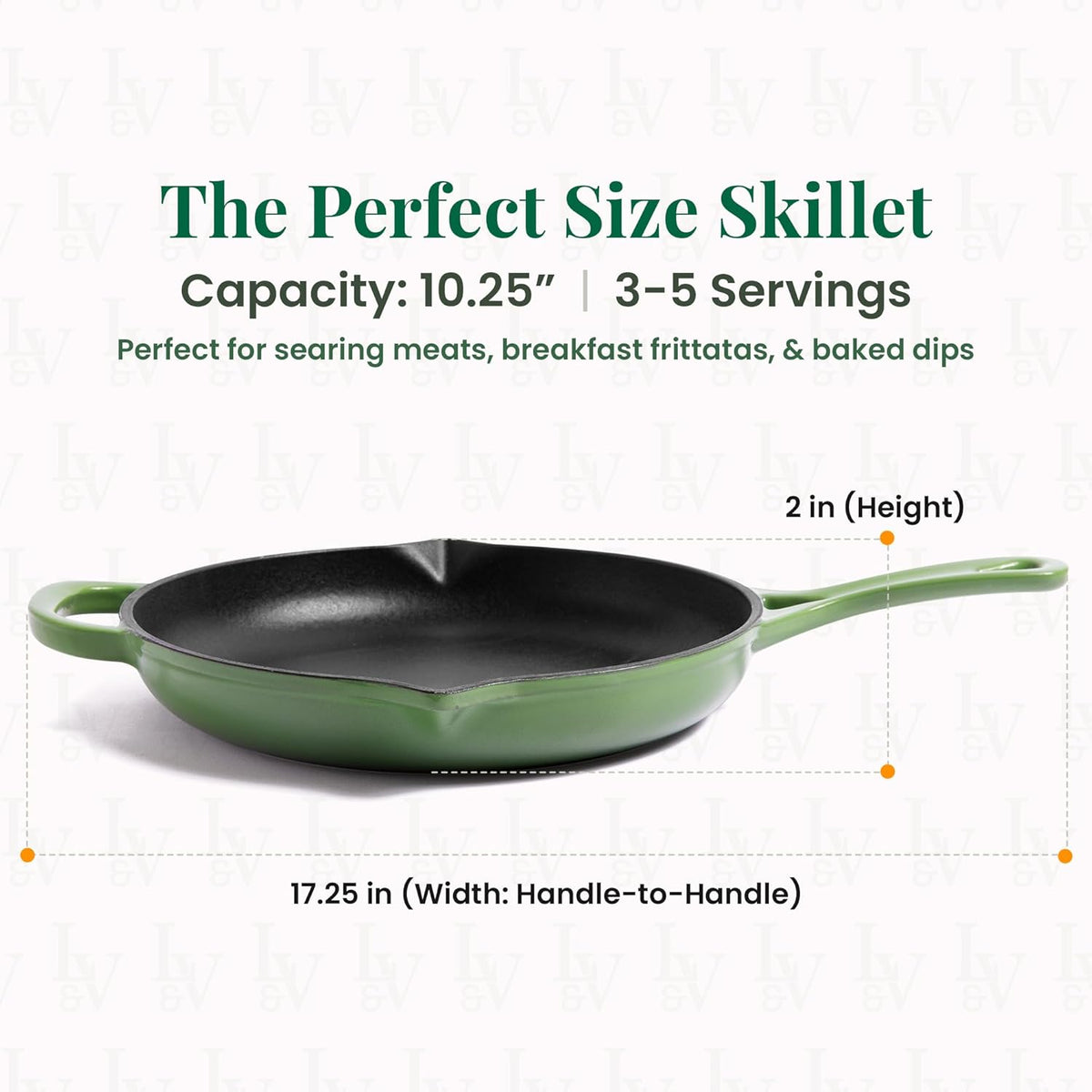 Larder & Vine Enameled Cast Iron Skillet | 10.25 inch Cast Iron Pan | Saute Pan with Pour Spouts | Enamel Coated Cast Iron Skillet | Compatible on All Cooktops & Oven Safe to 500° F | Okra