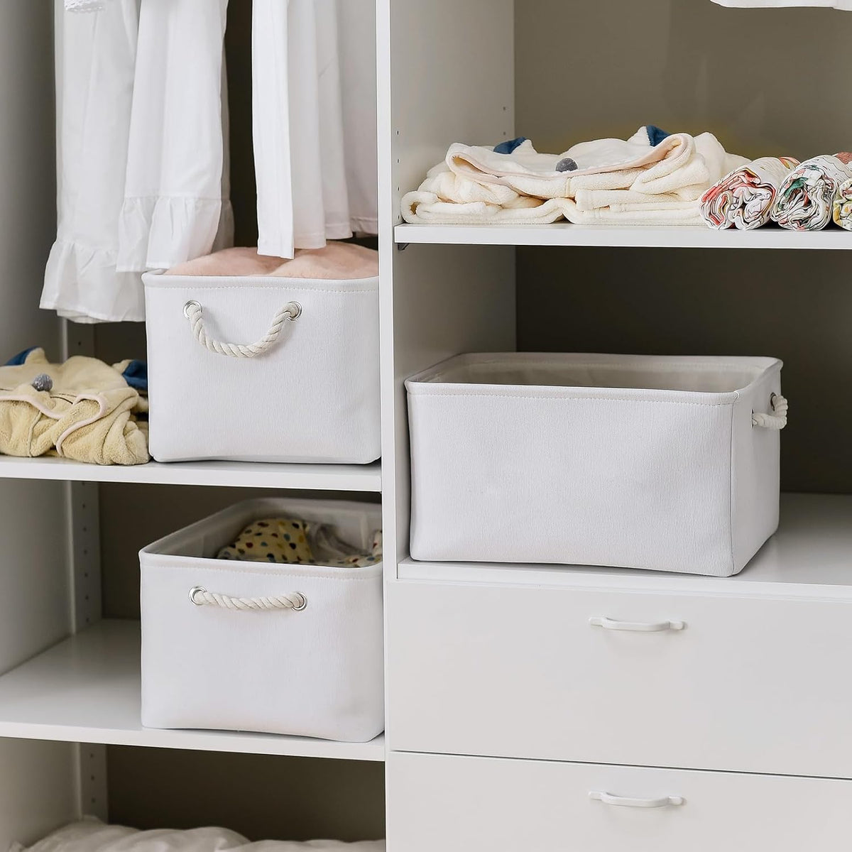 TheWarmHome Fabric Storage Bin, Large 1 Pack 15.7L*11.8W*8.3H Storage Basket for Home Storage and Organization, Shelf Basket with Cover for Living Room Bedroom Closet（White