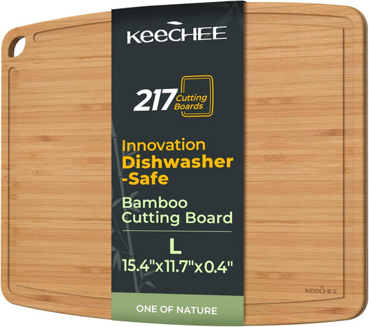 Dishwasher Safe Bamboo Cutting Boards 15.4x11.7in Heat-Resistant Chopping & Charcuterie Board with Juice Groove, Durable Lightweight Kitchen Essentials for Meat, Vegetables, Easy Clean
