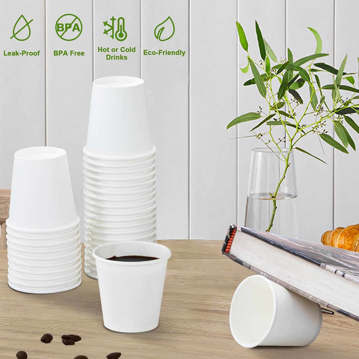 600 Pack 3 oz Paper Cups, Disposable Bathroom Cups, Small Mouthwash Cups, White Paper Cups, Hot/Cold Beverage Drinking Cup for Bathroom, Home, Party, Office, Picnic, Travel and Events