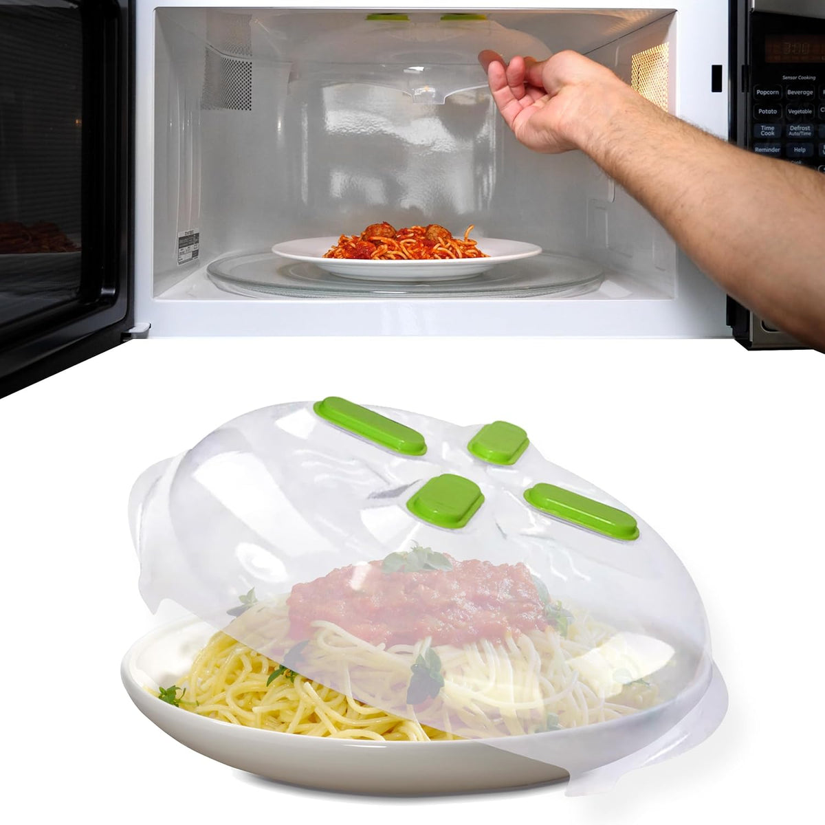 Magnetic Microwave Cover for Food | Clear Microwave Splatter Cover | Microwave Plate Cover with Steam Vents | Food Grade Dish Cover | BPA-Free | Dishwasher Safe | Green