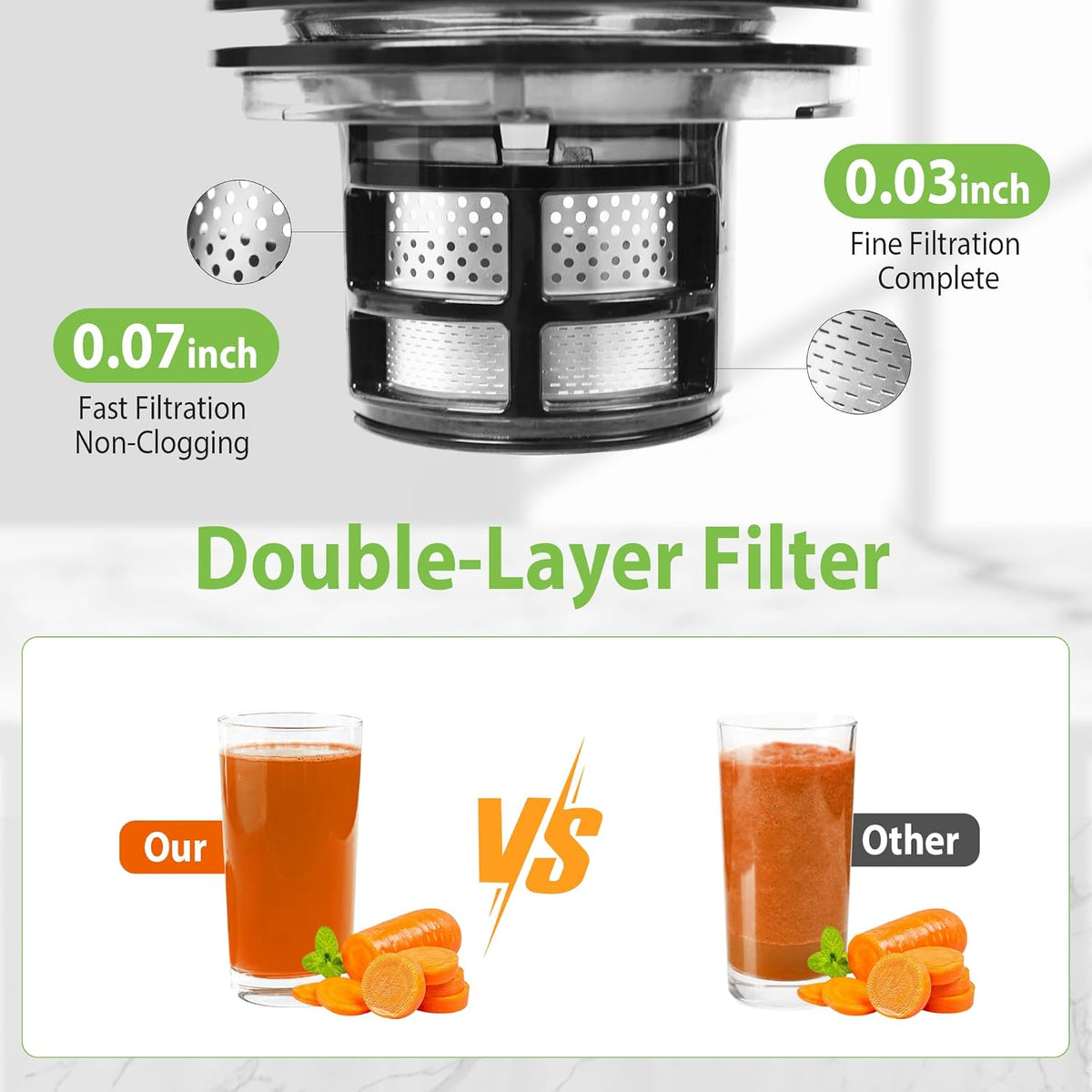 Cold Press Juicer, 6.5" Extra Large Feed Chute Juicer Machines, Hands-Free 350W Slow Masticating Juicer Machines with High Juice Yield for Whole Vegetables & Fruits, BPA Free, Silver