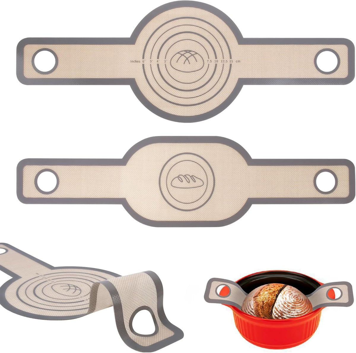 Philorn Silicone Bread Sling for Dutch Oven 2 Pcs, Reusable Silicone Bread Baking Mat With Extra Long Handles Non-Stick & Easy to Clean for Transfer Sourdough, Oval and Round