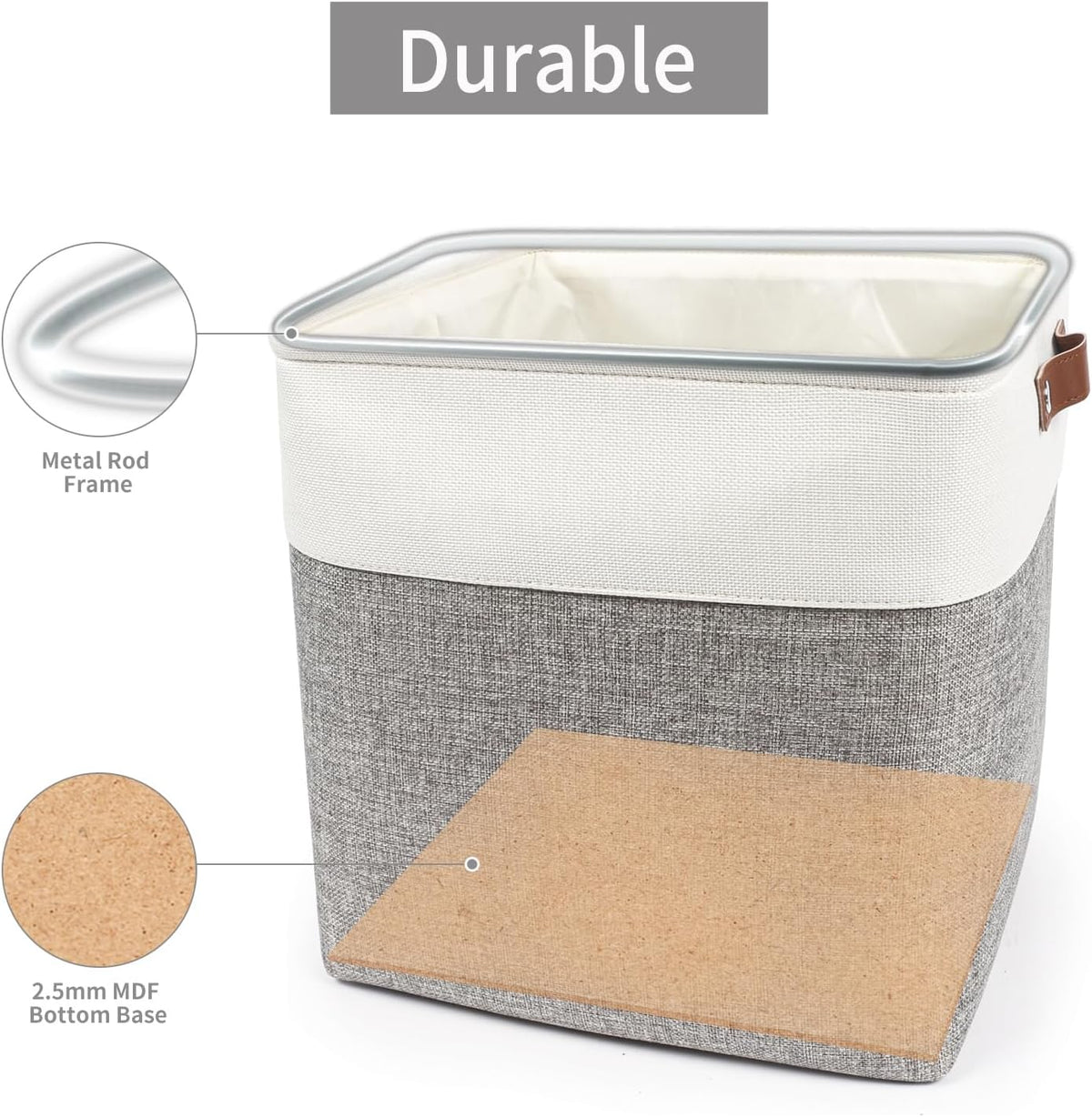 13x13 Cube Storage Bins, Collapsible Fabric Storage Box, 4 Pack Closet Baskets with Handles for Organizing, Shelf, Toys, Clothes, Home, Office, Nursery (Grey&White)