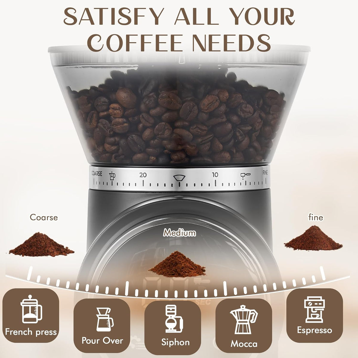 Conical Burr Coffee Grinder, Coffee Beans Grinder with 30 Grinding Settings, Automatic Burr Mill Grinder for Home Use, Touchscreen, 2-12 Cups