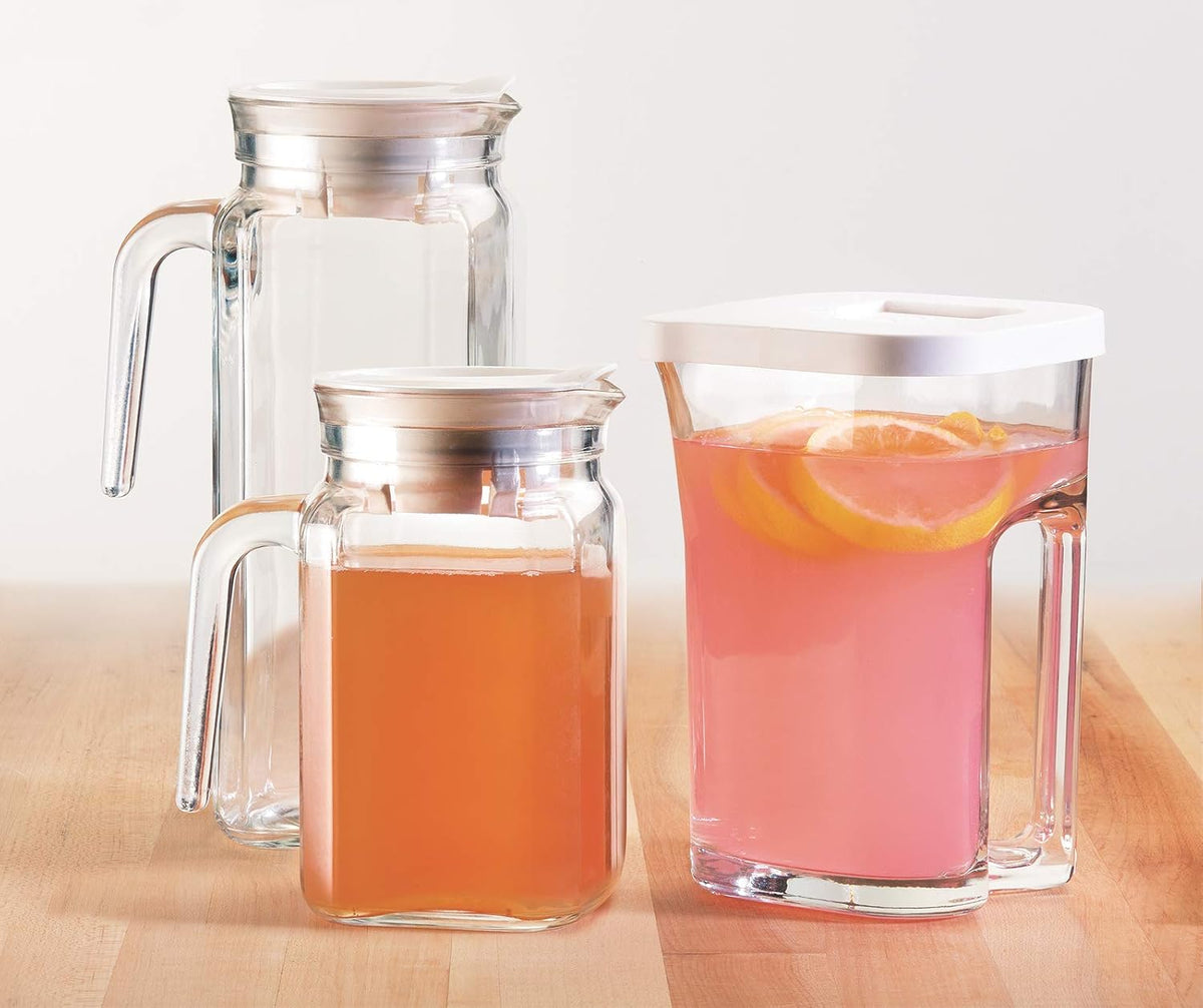 Amici Home Italian Igloo Quadra Glass Pitcher with Lid and Spout | 17 Ounce | Clear Glass Water Pitcher for Refrigerator | Carafe for Iced Tea, Juice, Milk, Cold Brew and Mimosa Bar