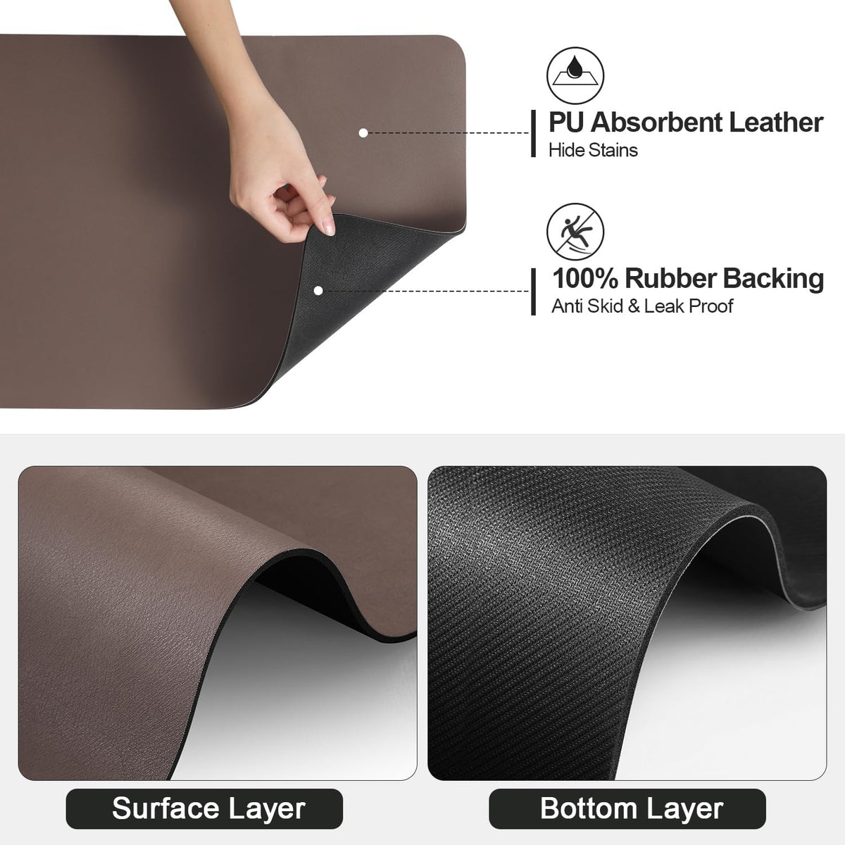 Dish Drying Mat for Kitchen Counter | Coffee Bar Mat for Countertops | Heat Resistant Drainer Mat with Non-slip Rubber Backed | Hide Stain Kitchen Absorbent Draining Mat | Brown 16"x18"