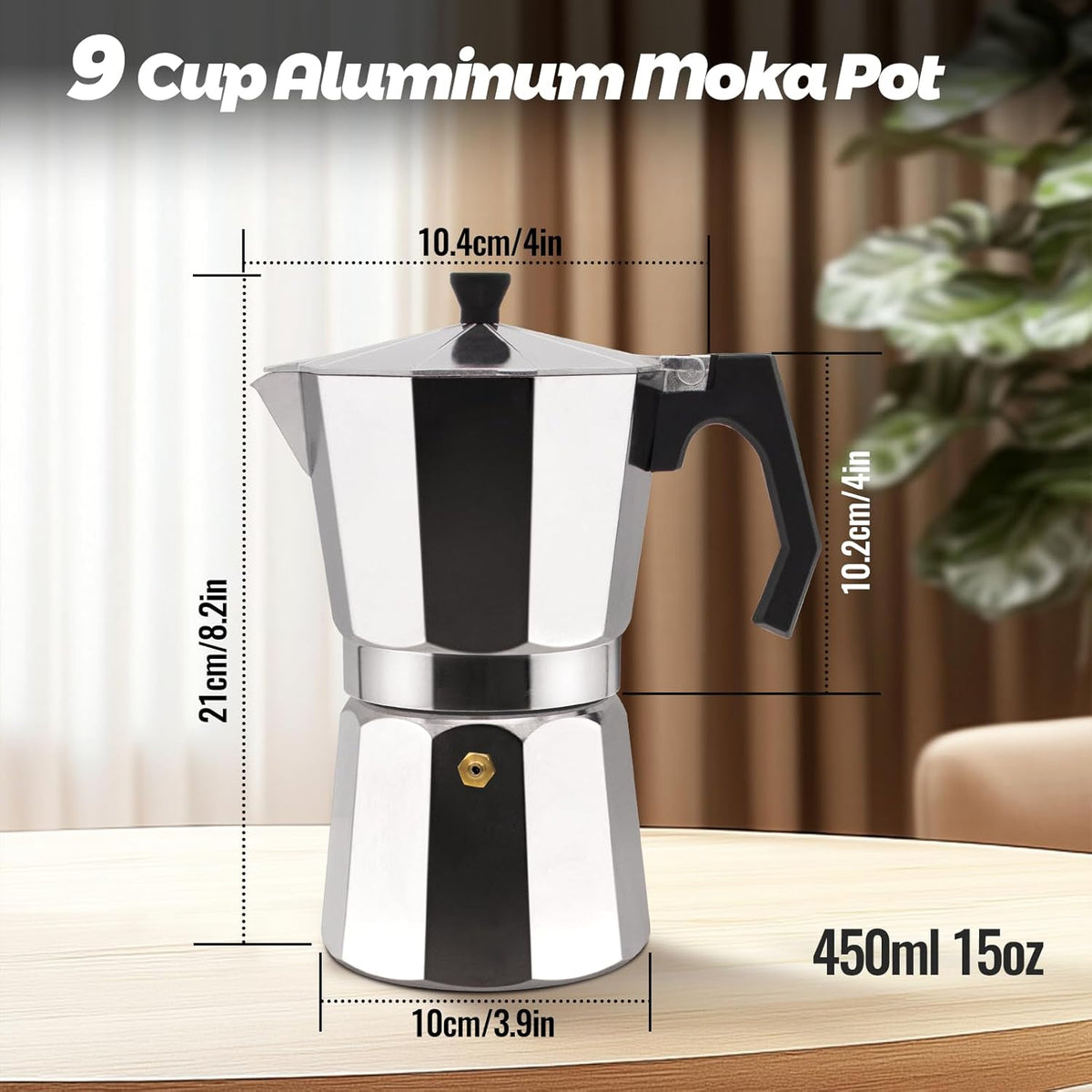 9 Cup Aluminum Moka Pot Classic Stovetop Espresso Coffee Maker 450ml 15oz Coffeemaker Percolator Mocha Pot Greca Coffee Maker Cafe Makers for Italian and Cuban Café Brewing Silver