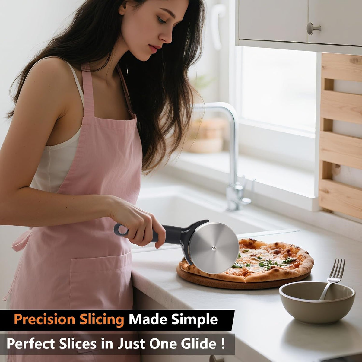 Pizza Cutter Wheel, Stainless Steel Pizza Cutter With Wheel Slicer, Pizza Slicer With Lid for Kitchen, Slip Resistant Handle