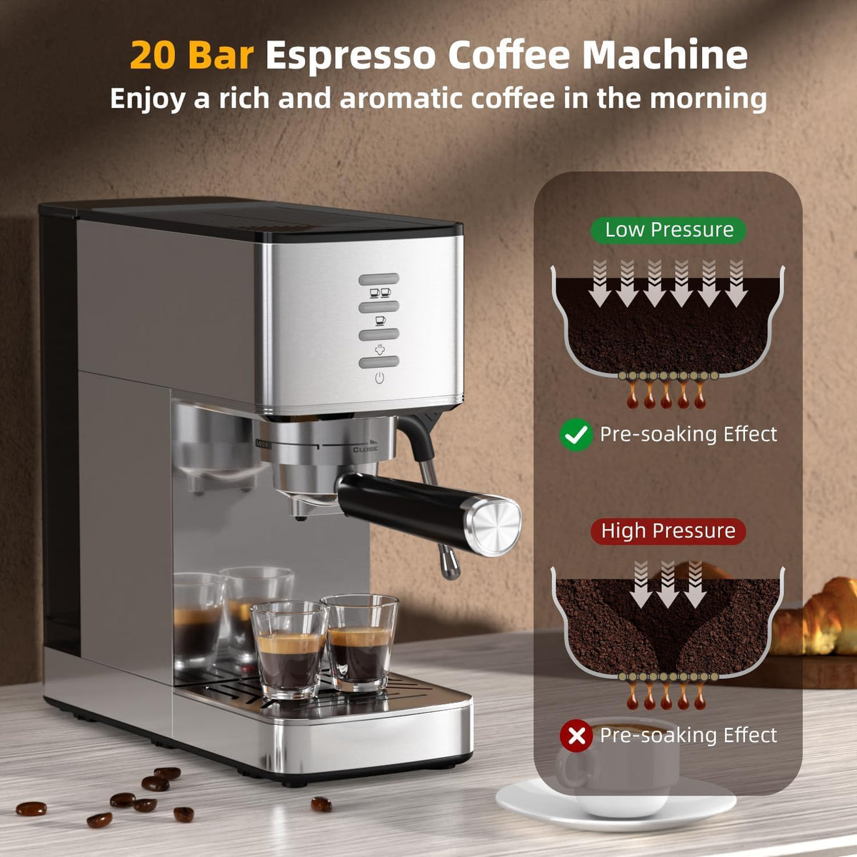 Espresso Machine 20 Bar with Rapid Cold Brew - Hot & Iced Coffee Maker, Built-in Steam Wand, Touch Screen, 37oz Water Tank -Perfect for Lattes, Cappuccinos, and Gift for Coffee Lovers