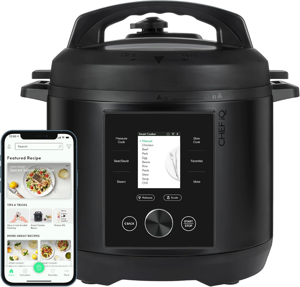 CHEF iQ Smart Pressure Cooker with WiFi and Built-in Scale - Easy-to-Use 10-in-1 Multicooker with 500+ Guided Recipes - Rice Cooker, Slow Cooker, Instant Meals for Foodies - 6 Quart - Family Size